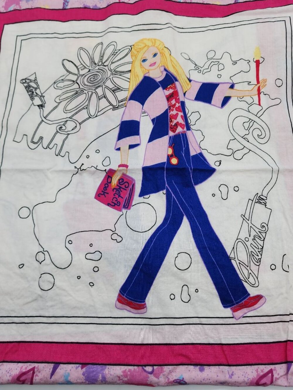 2002 Mattel Color me barbie pillow / quilt blocks 44 x 51 6 blocks - Picture 3 of 3
